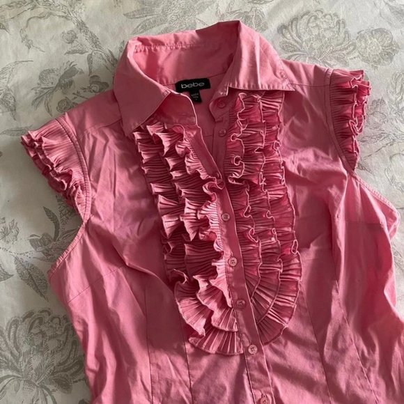 BEBE Y2K Barbiecore✨👱🏽♀️💅🏻 Lolita Ruffle Blouse - Picture 3 of 4